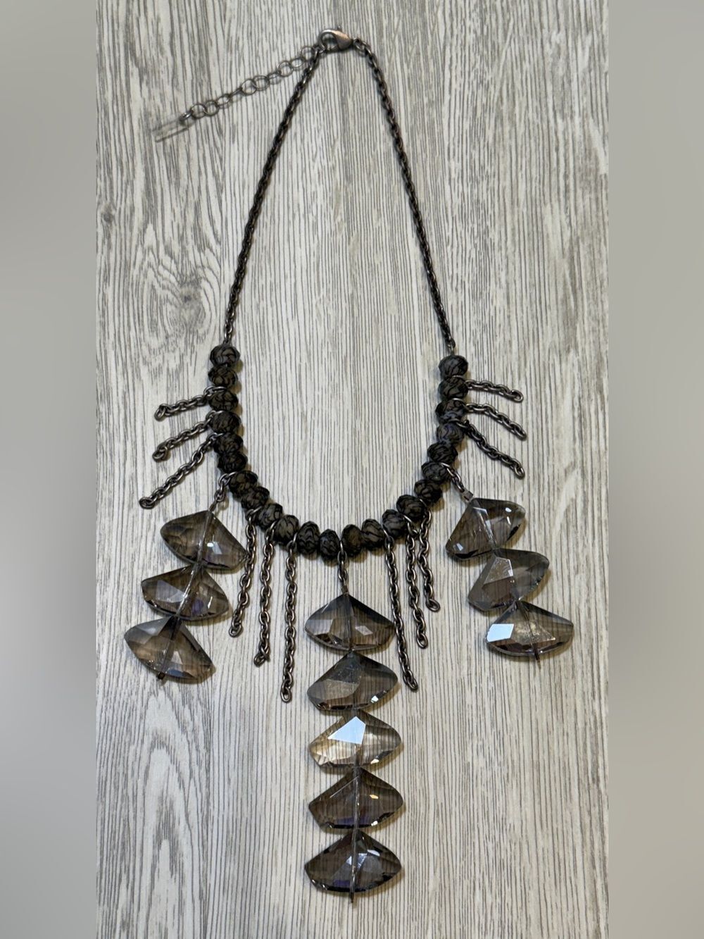 Faceted Glass Beaded Necklace Bridal Wedding Smoky Gray statement grayling. OOAK